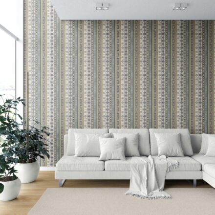 'Archer Game' Vintage Bohemian Striped Wallpaper (Navy Blue/ Olive Green/ Gray/ Brown) - Image 6