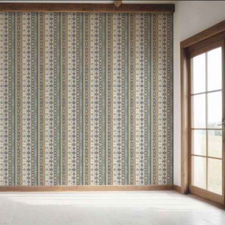 'Archer Game' Vintage Bohemian Striped Wallpaper (Navy Blue/ Olive Green/ Gray/ Brown) - Image 7