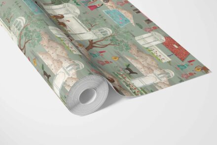 'Mewar' Ethnic/ Heritage/ Horses & Castles Print Wallpaper (Green/ Blue/ Red/ Pink/ Yellow) - Image 3