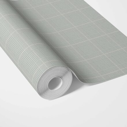 'Horizons' Neutral Textured Check/ Geometric Wallpaper (Sage Grey)