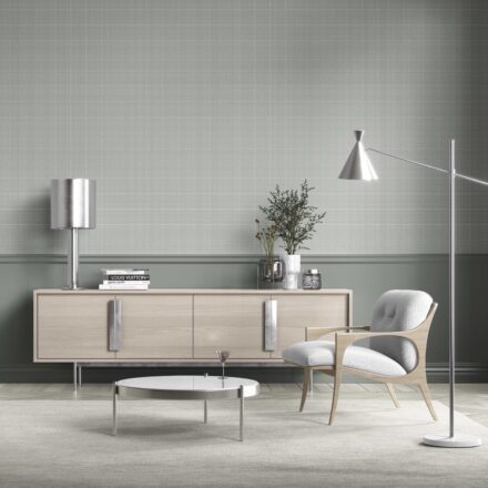 'Horizons' Neutral Textured Check/ Geometric Wallpaper (Sage Grey) - Image 2