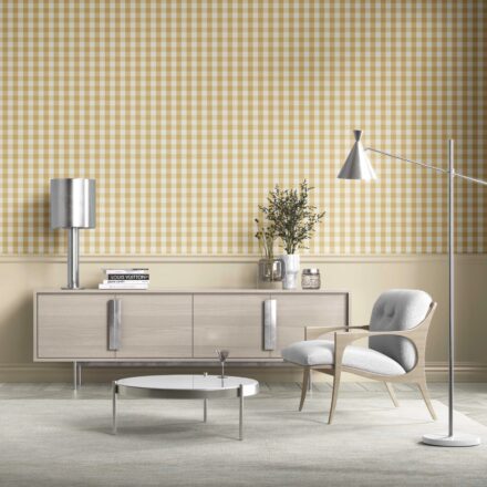 'Zafaron' Geometric Gingham Wallpaper (Yellow) - Image 4