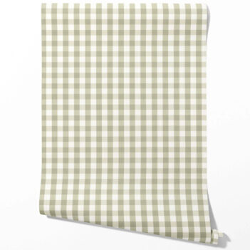 'Zeytin' Geometric Gingham Wallpaper (Olive Green)