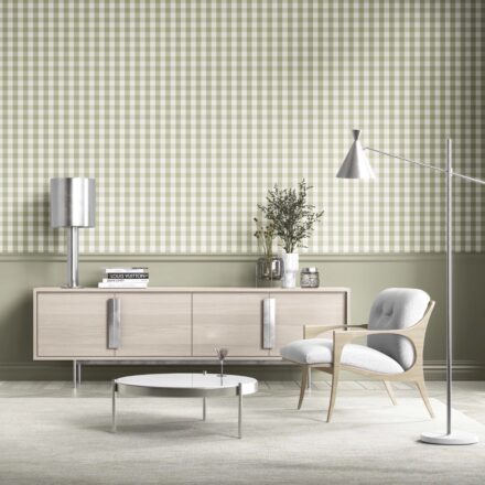 'Zeytin' Geometric Gingham Wallpaper (Olive Green) - Image 4
