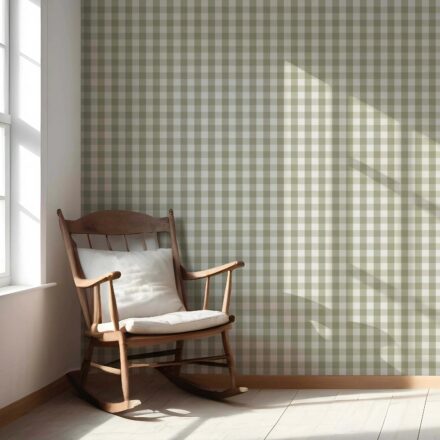 'Zeytin' Geometric Gingham Wallpaper (Olive Green) - Image 5