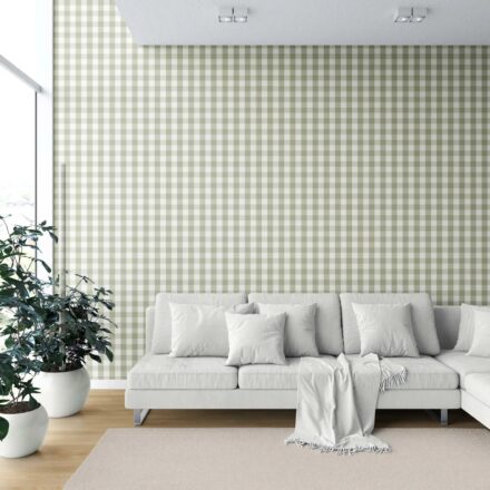 'Zeytin' Geometric Gingham Wallpaper (Olive Green) - Image 6