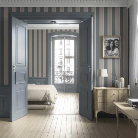 'Seafarer' Neutral Geometric Striped Wallpaper (Stone Blue/ Beige) - Image 2