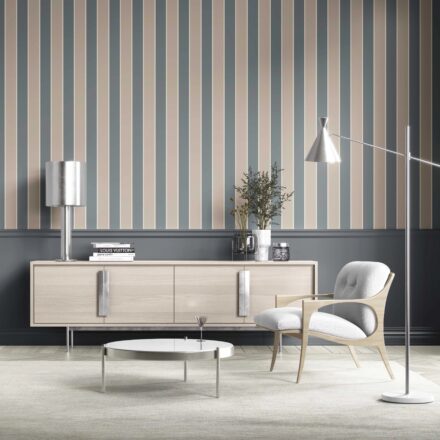 'Seafarer' Neutral Geometric Striped Wallpaper (Stone Blue/ Beige) - Image 3
