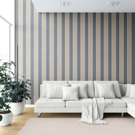 'Seafarer' Neutral Geometric Striped Wallpaper (Stone Blue/ Beige) - Image 6