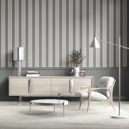 'Balsam' Neutral Geometric Striped Wallpaper (Grey) - Image 2