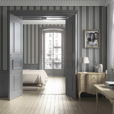 'Balsam' Neutral Geometric Striped Wallpaper (Grey) - Image 3