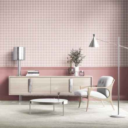 'Allium' Gingham Checkered Wallpaper (Pink) - Image 4