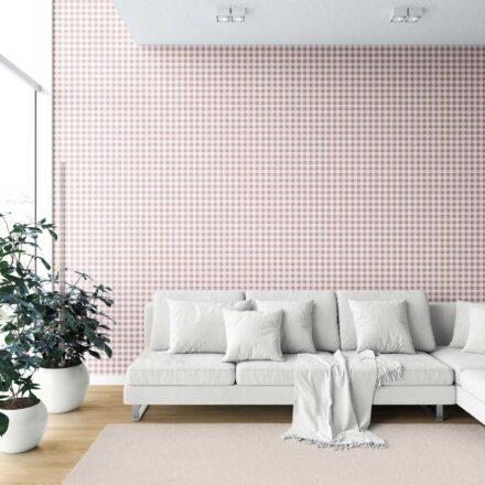 'Allium' Gingham Checkered Wallpaper (Pink) - Image 6