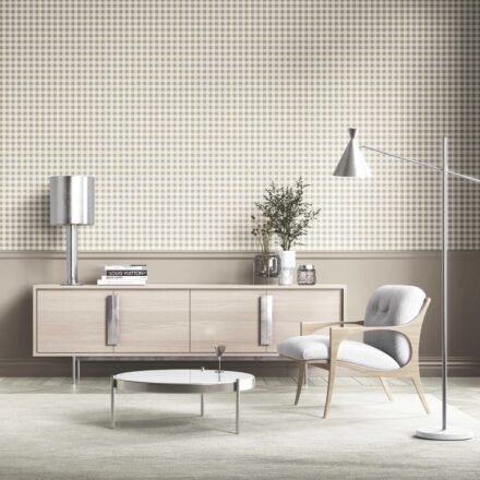 'Valo' Neutral Gingham Checkered Wallpaper (Beige) - Image 2
