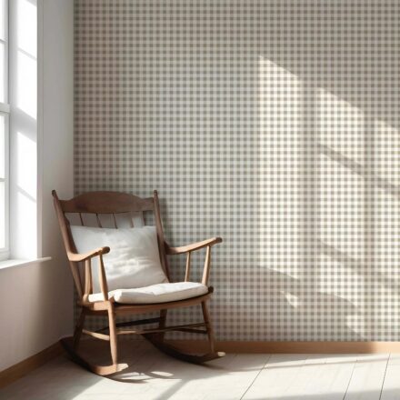 'Valo' Neutral Gingham Checkered Wallpaper (Beige) - Image 5