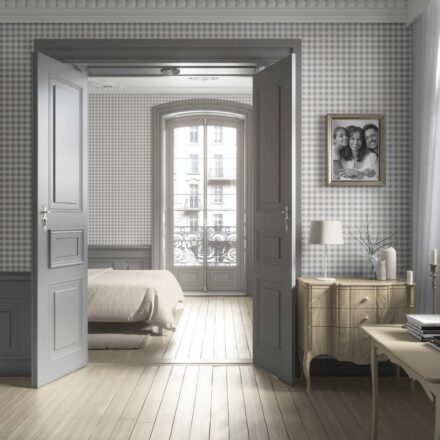 'Boeing' Neutral Gingham Checkered Wallpaper (Grey) - Image 4