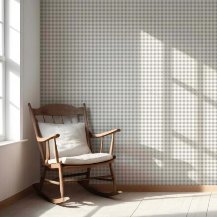 'Boeing' Neutral Gingham Checkered Wallpaper (Grey) - Image 5