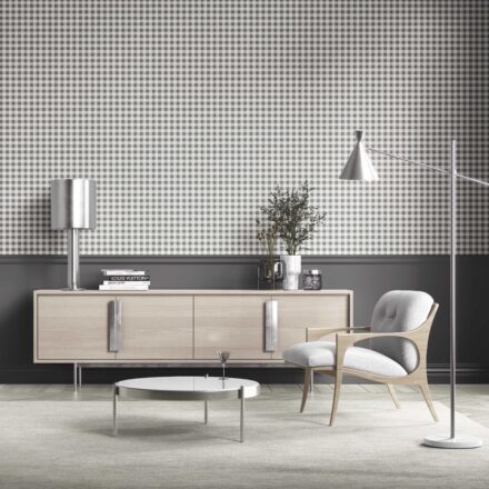 'Marama' Neutral Gingham Checkered Wallpaper (Grey) - Image 2