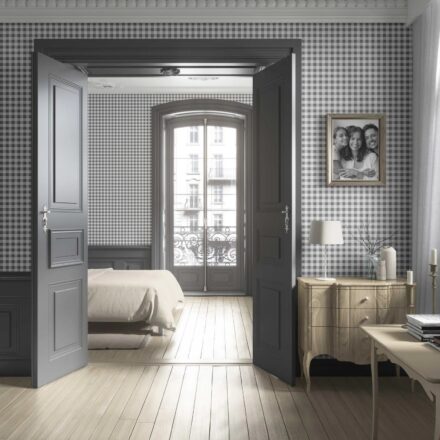 'Marama' Neutral Gingham Checkered Wallpaper (Grey) - Image 4