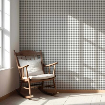 'Marama' Neutral Gingham Checkered Wallpaper (Grey) - Image 5