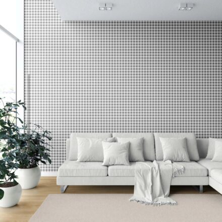 'Marama' Neutral Gingham Checkered Wallpaper (Grey) - Image 6