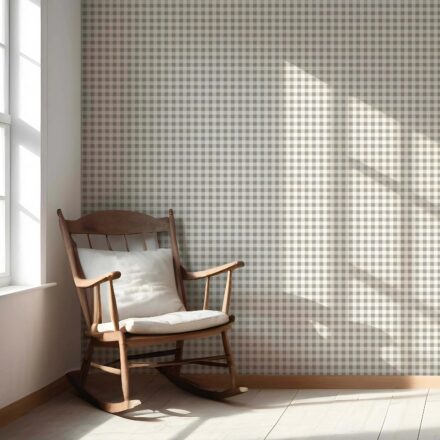 'Zinnia' Neutral Gingham Checkered Wallpaper (Taupe Grey/ Greige) - Image 5