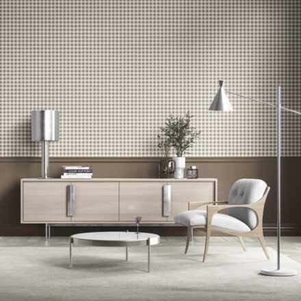 'Smeh' Neutral Gingham Checkered Wallpaper (Brown) - Image 2