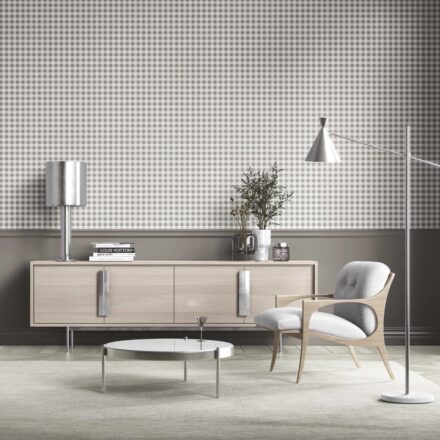 'Bentonite' Neutral Gingham Checkered Wallpaper (Grey) - Image 2