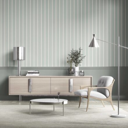 'Romaine' Neutral Geometric Striped Wallpaper (Duck Egg Blue) - Image 2