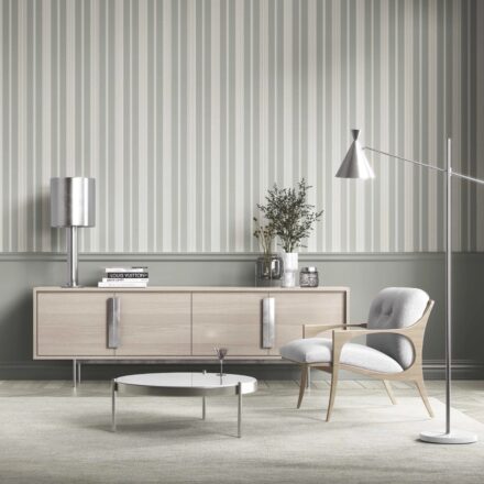 'Antimony' Neutral Geometric Striped Wallpaper (Sage Grey) - Image 2