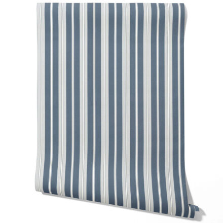 'Burnt Malt' Geometric Striped Wallpaper (Slate Grey/ Blue)