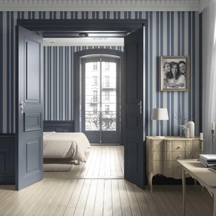 'Burnt Malt' Geometric Striped Wallpaper (Slate Grey/ Blue) - Image 2