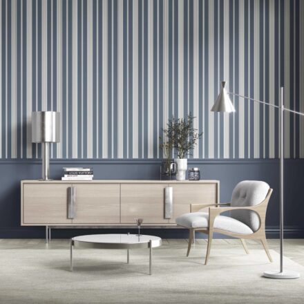 'Burnt Malt' Geometric Striped Wallpaper (Slate Grey/ Blue) - Image 3