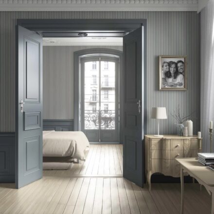 'Berrisford' Neutral Geometric Striped Wallpaper (Slate Grey) - Image 4