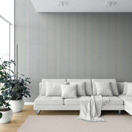 'Berrisford' Neutral Geometric Striped Wallpaper (Slate Grey) - Image 6