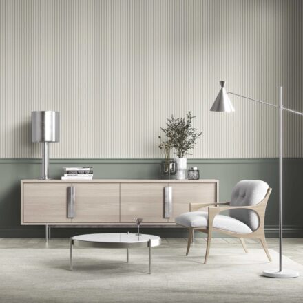 'Frosted' Neutral Geometric Striped Wallpaper (Sage Grey) - Image 3