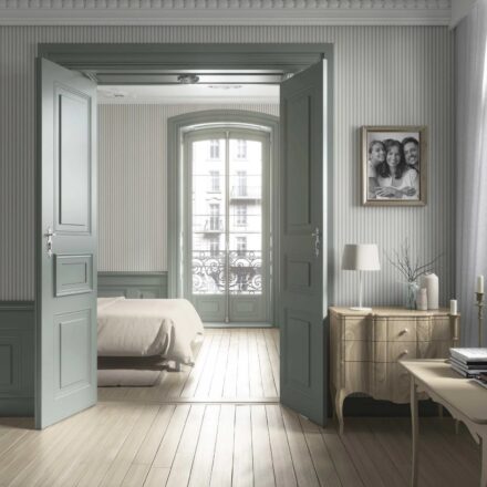 'Frosted' Neutral Geometric Striped Wallpaper (Sage Grey) - Image 4