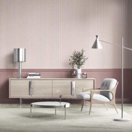 'Bisque' Geometric Striped Wallpaper (Pastel Pink) - Image 3