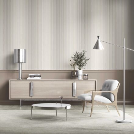 'Trambone' Neutral Geometric Striped Wallpaper (Greige/ Beige/ Warm Grey) - Image 3
