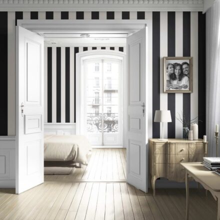 'Tidal Manor' Neutral Geometric Striped Wallpaper (Black/ White) - Image 4