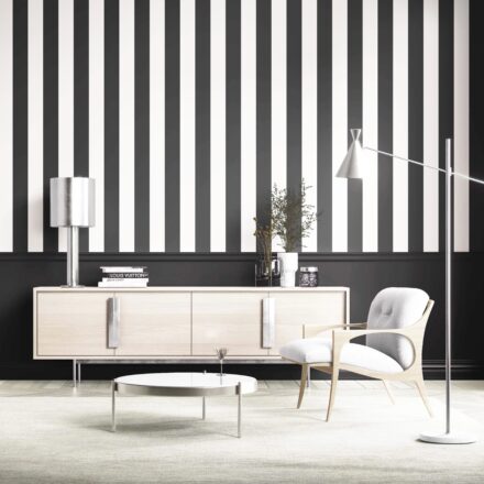 'Tidal Manor' Neutral Geometric Striped Wallpaper (Black/ White) - Image 6