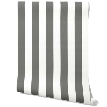 'Cinereous' Neutral Geometric Striped Wallpaper (Dark Grey/ White)