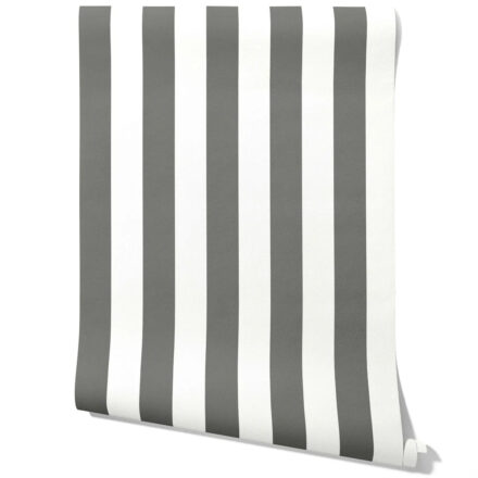 'Cinereous' Neutral Geometric Striped Wallpaper (Dark Grey/ White)