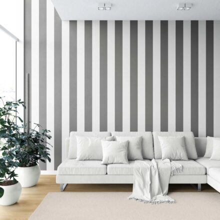 'Cinereous' Neutral Geometric Striped Wallpaper (Dark Grey/ White) - Image 2