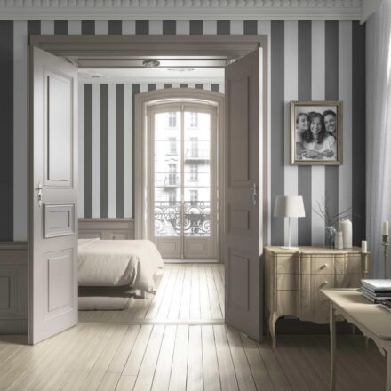 'Cinereous' Neutral Geometric Striped Wallpaper (Dark Grey/ White) - Image 4