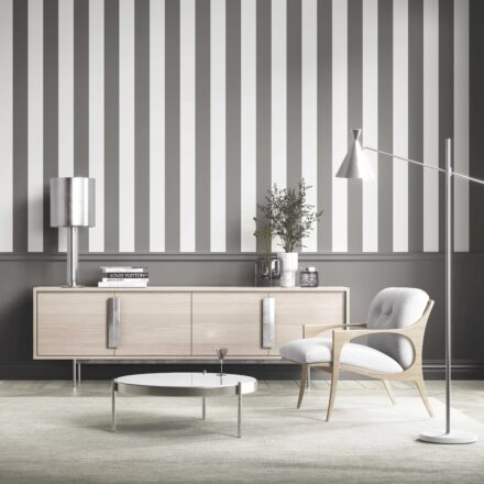 'Cinereous' Neutral Geometric Striped Wallpaper (Dark Grey/ White) - Image 6