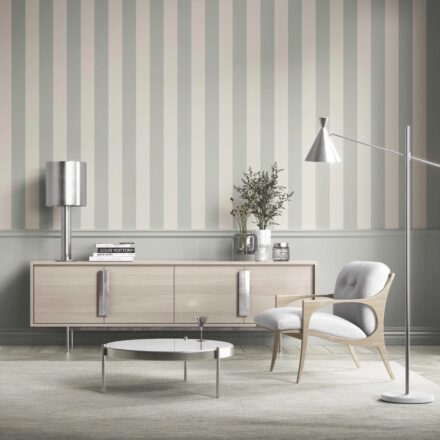'Sakin' Neutral Geometric Striped Wallpaper (Sage Grey/ Cream) - Image 2