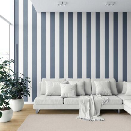 'Crayon' Neutral Geometric Striped Wallpaper (Slate Blue/ White) - Image 2