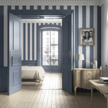 'Crayon' Neutral Geometric Striped Wallpaper (Slate Blue/ White) - Image 4