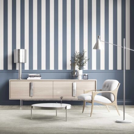 'Crayon' Neutral Geometric Striped Wallpaper (Slate Blue/ White) - Image 5
